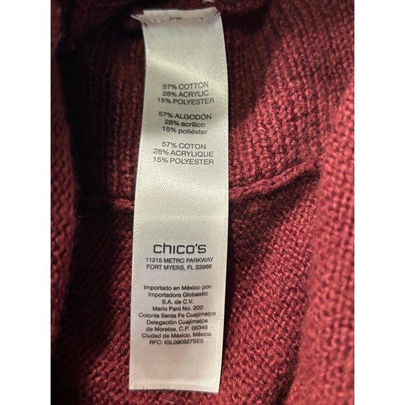 Chicos Womens Mock Turtleneck Sweater size 2 Burgundy Long Sleeves - Picture 7 of 9